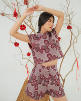 Alang-Alang Cheongsam Crop Top & Short - Maroon